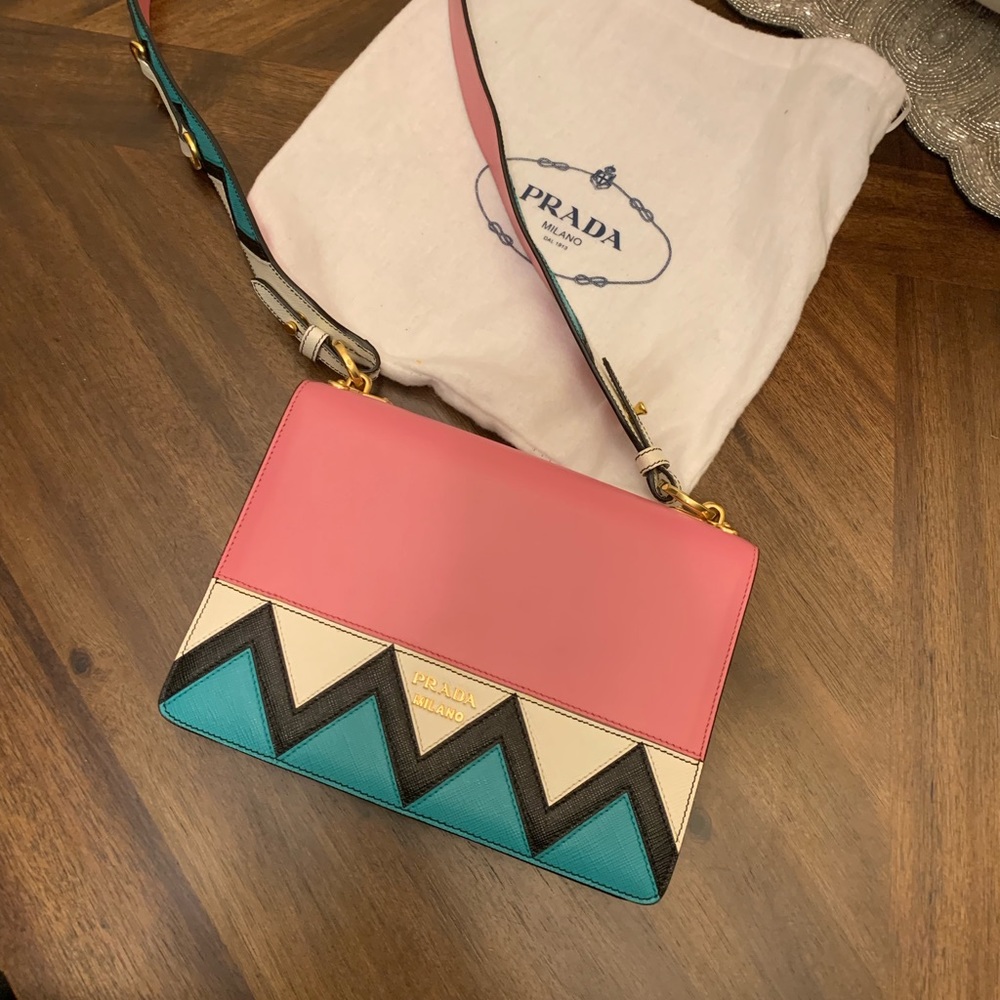 Prada City Calf Saffiano Greche Flap Crossbody